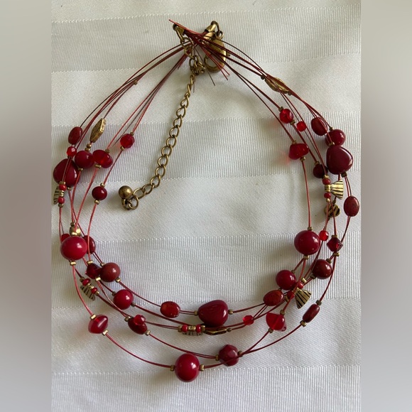 Multiple Strand Red/BrassyChicoNecklace - Picture 4 of 6